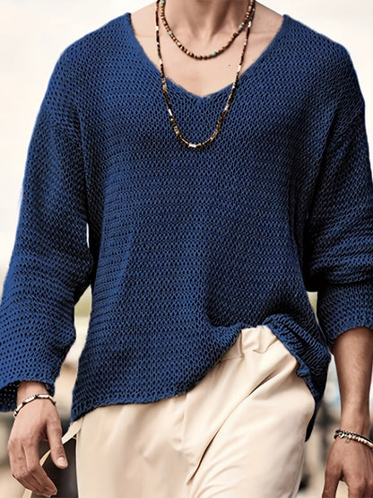 Autumnal knitted V-neck jumper for men with long sleeves – Eliott