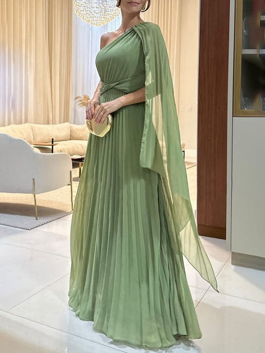 Trendy autumnal one-shoulder maxi dress with pleats – Mirella