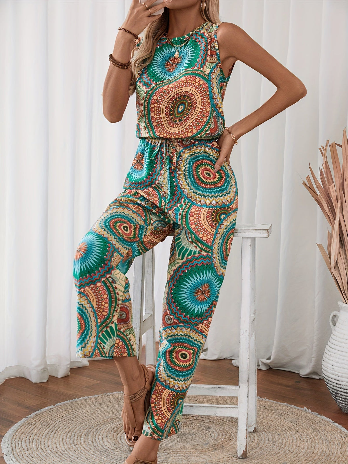 Trendy women's jumpsuit with mandala print for summer - BohoStrahl
