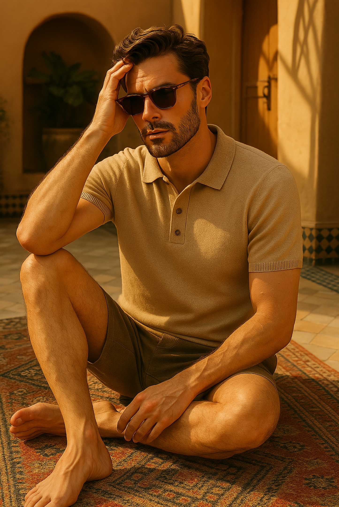 Autumnal men's polo in cashmere-merino wool – Caelan