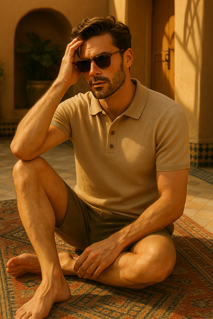 Autumnal men's polo in cashmere-merino wool – Caelan
