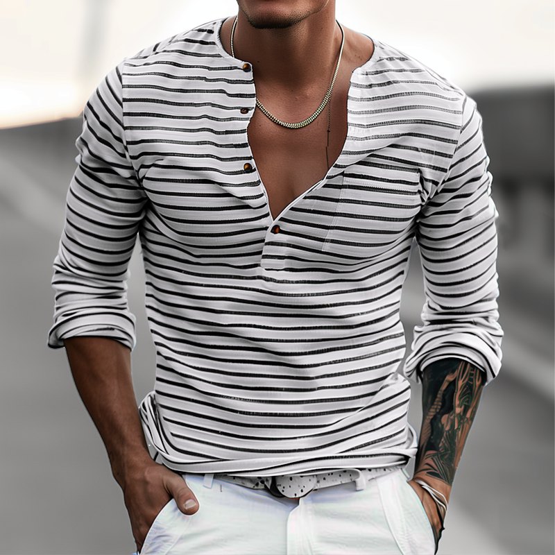 Striped long-sleeved Henley shirt – Ewan Autumn Edition