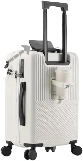 Hard-shell hand luggage with cup holder, USB port and TSA-approved lock.
