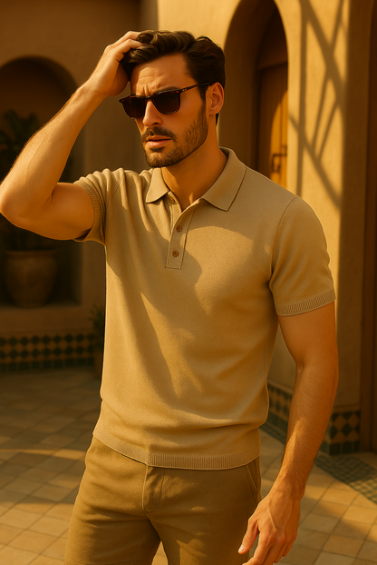 Autumnal men's polo in cashmere-merino wool – Caelan