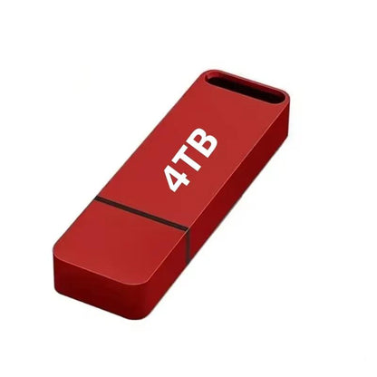Red metal flash drive with a slim rectangular body, shown at an angle on white 6