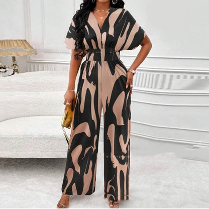 Summery print jumpsuit with V-neck – Noemi