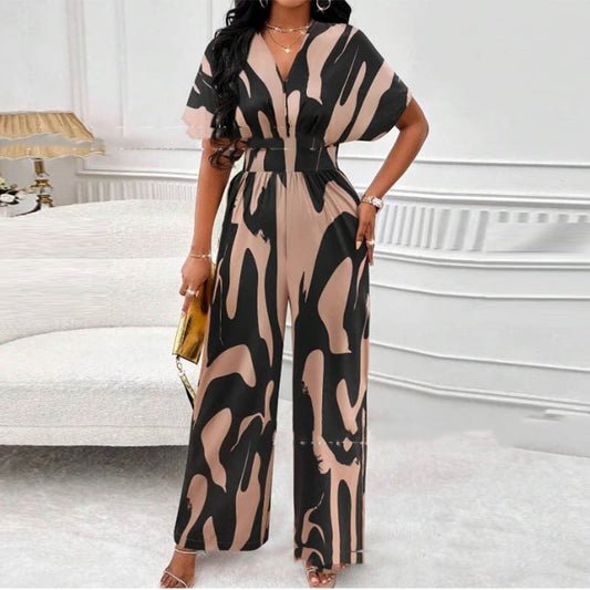 Summery print jumpsuit with V-neck – Noemi