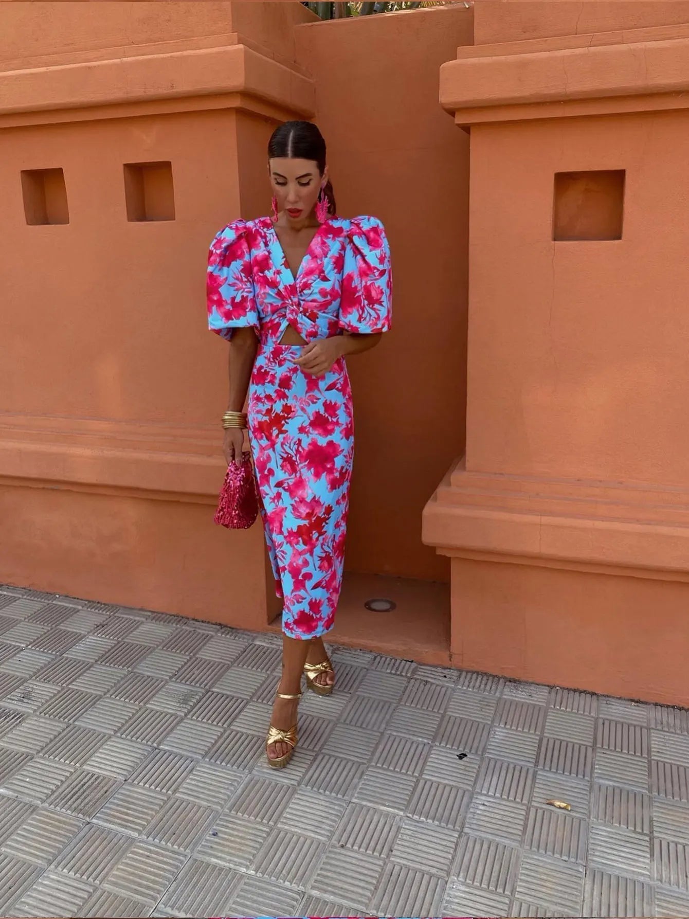 Colourful ladies' dress with pleated sleeves & comfortable cut – Noelia