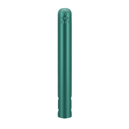 Closed dark green straightener standing upright on a plain white background, showing the vent holes at the tip. 8