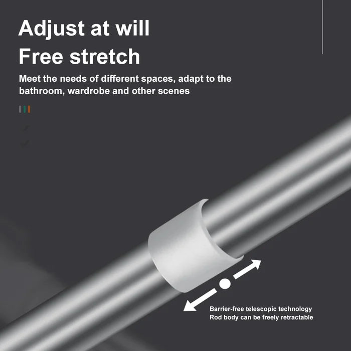 Close-up of the white sleeve on the metal rod, with arrows showing how the rod slides to extend or shorten. 5