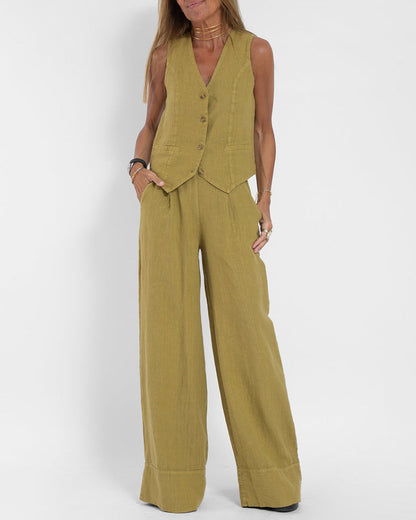 Linen 2-Piece Set with Wide Trousers and Jacket – Alma