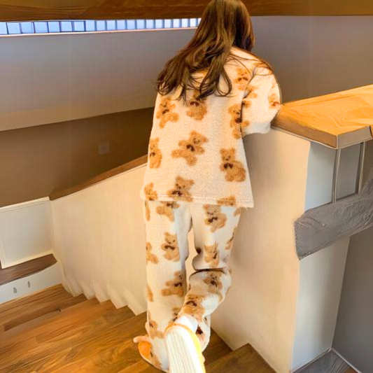 Velvet Soft Pyjama Set with Bear Print – Mila