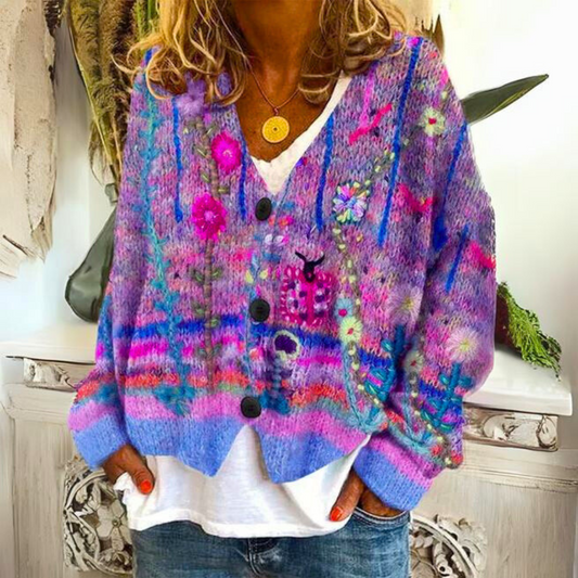 Warm Ladies Cardigan with Print – Liv
