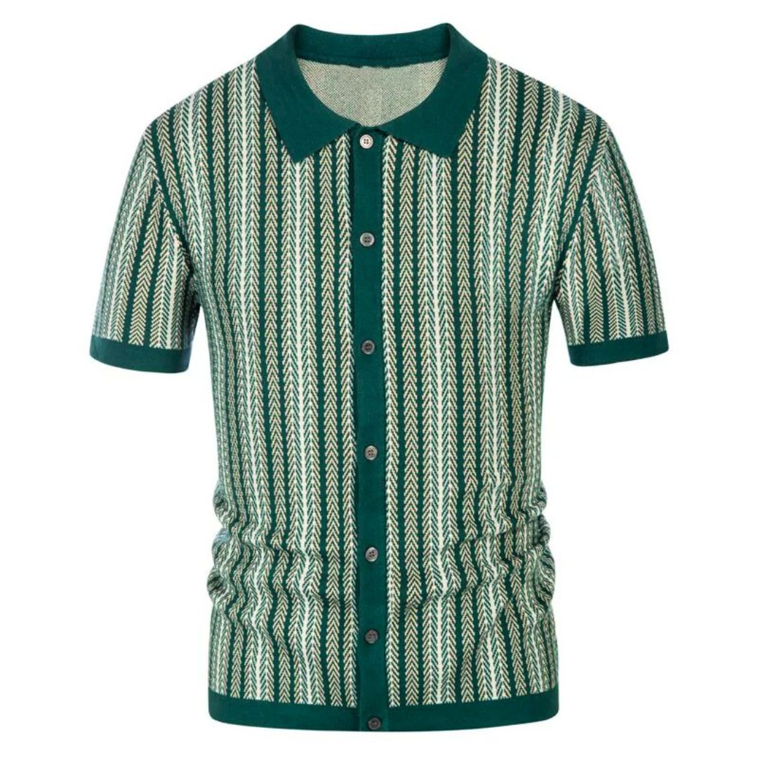 Breathable men's chevron polo shirt with button placket – Julian
