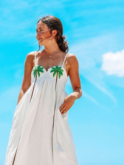 Trendy strappy dress with tropical palm print – Estelle