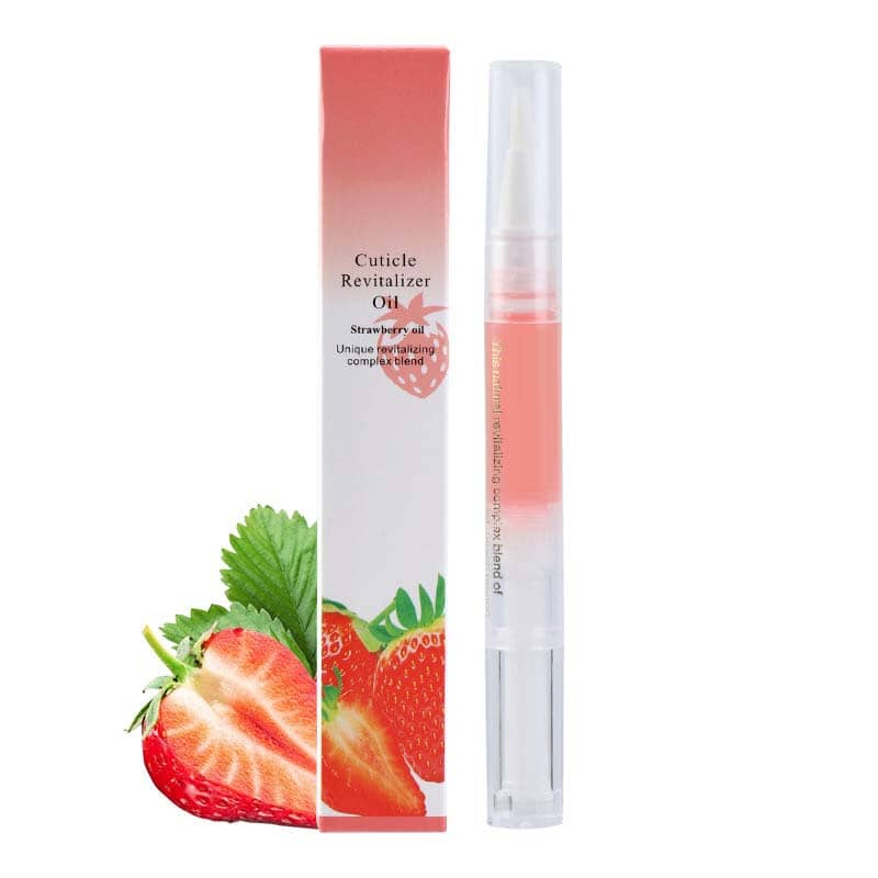 Strawberry-scented pen with pink-red box and fresh strawberries beside it 16