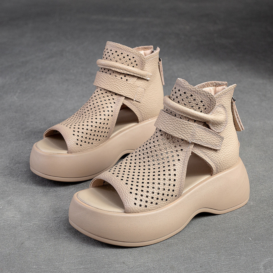 Women's orthopaedic leather sandals with shock-absorbing sole – Meike Autumn Edition