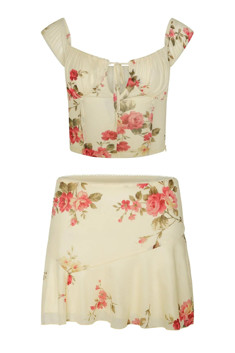 Two-piece women's summer set with flower pot and mini skirt – Malia