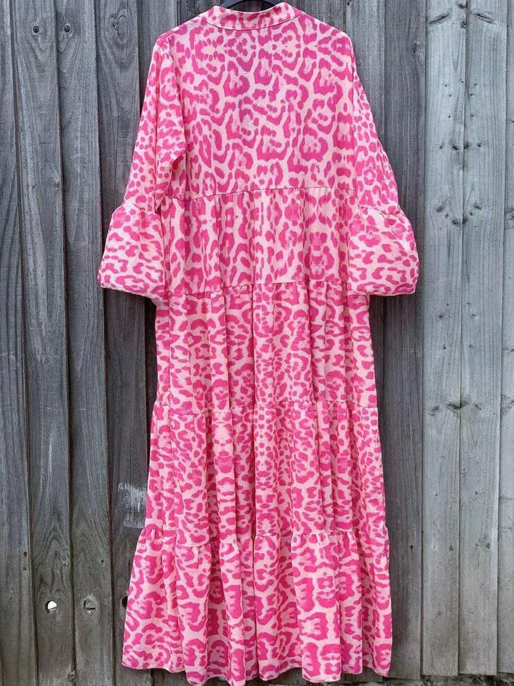 Trendy Maxi Dress with Pink Leopard Print - ChicSafari