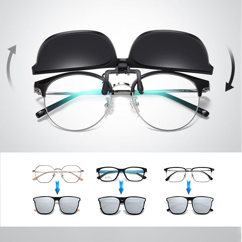 Polarising clip-on sunglasses for glasses wearers – Felix