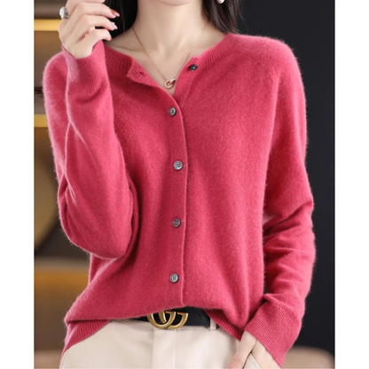 Merino Wool & Cashmere Cardigan for Women - Elegant O-Neck Winter Knit 1