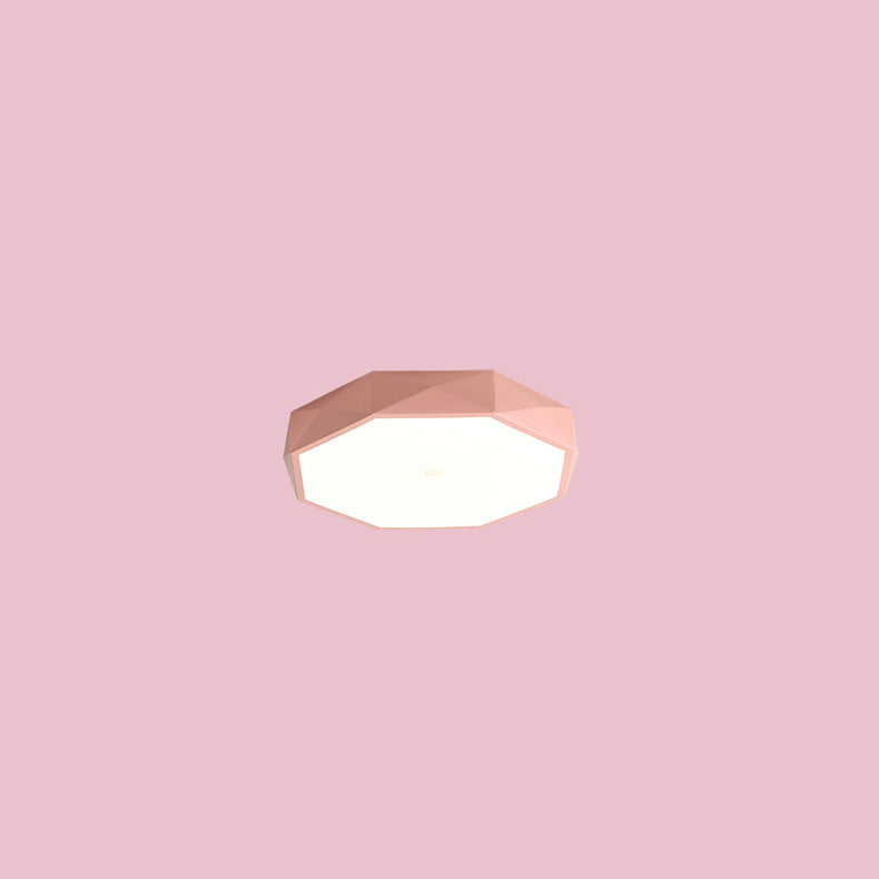Pink faceted octagonal flush-mount light floating against a plain pink background 11