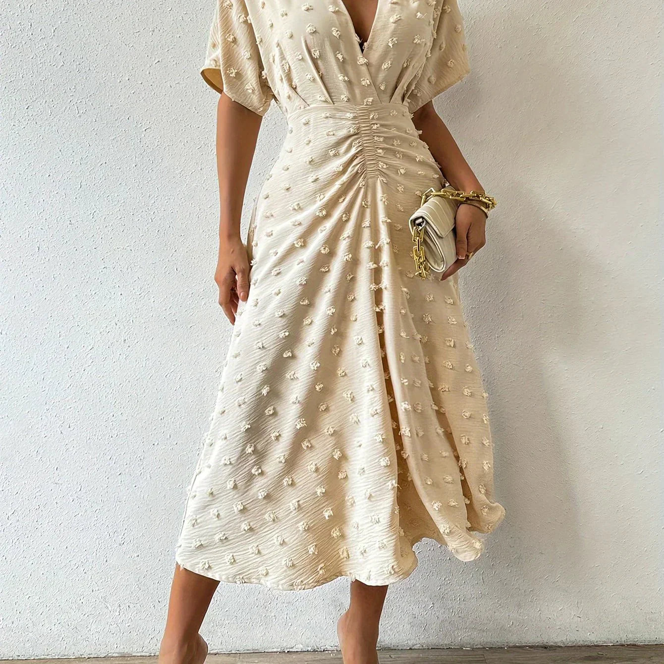 Refined Pleated Midi Dress with Ruffles | Evening Dress