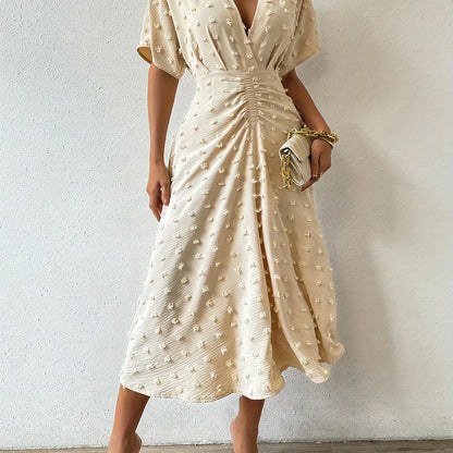 Refined Pleated Midi Dress with Ruffles | Evening Dress