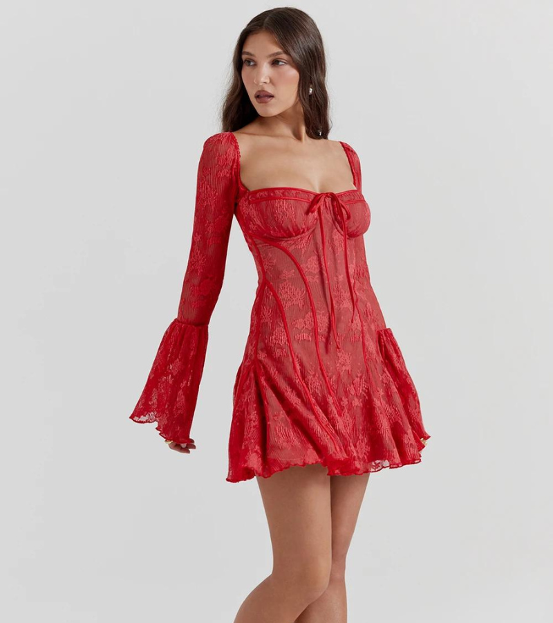 Stylish autumn dress for women with lace and an open back – Julisa
