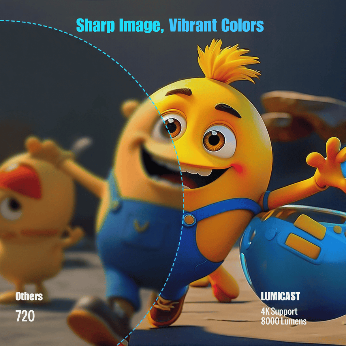 Cartoon yellow character split between a blurry half and a sharp, colourful half to show image clarity 15
