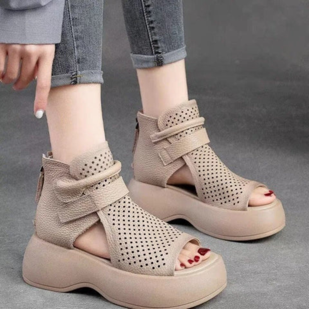 Women's orthopaedic leather sandals with shock-absorbing sole – Meike Autumn Edition