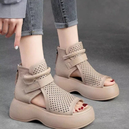 Women's orthopaedic leather sandals with shock-absorbing sole – Meike Autumn Edition