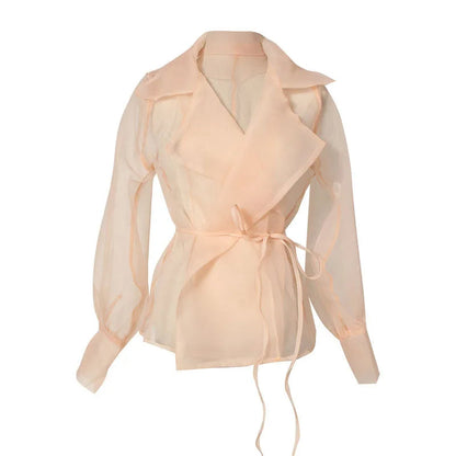 Two-piece chiffon autumn outfit with belt and skirt – Maurelle
