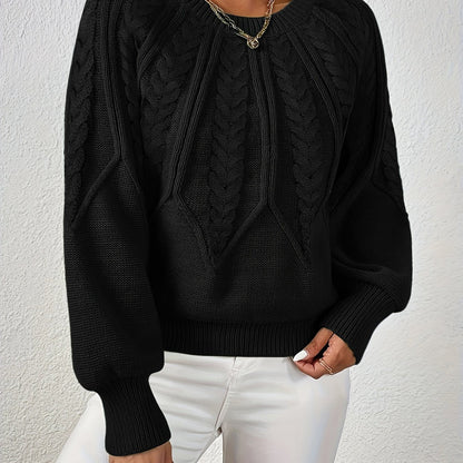 Ladies Cable Knit Sweater with Lantern Sleeves – Sanna