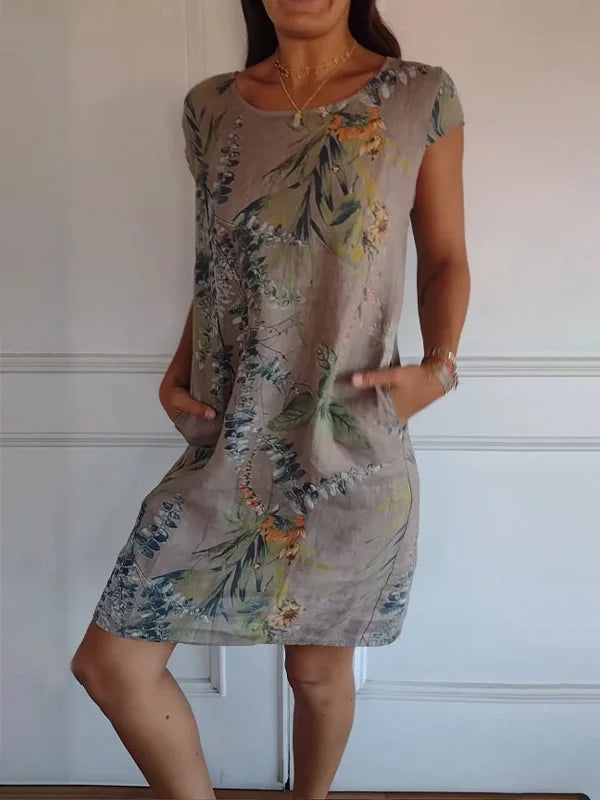 Printed dress with round neckline – Eveline