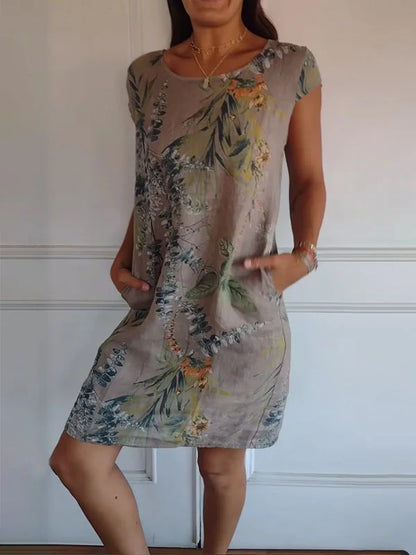 Printed dress with round neckline – Eveline