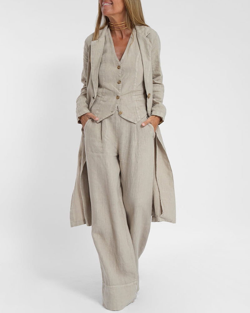 Linen 2-Piece Set with Wide Trousers and Jacket – Alma