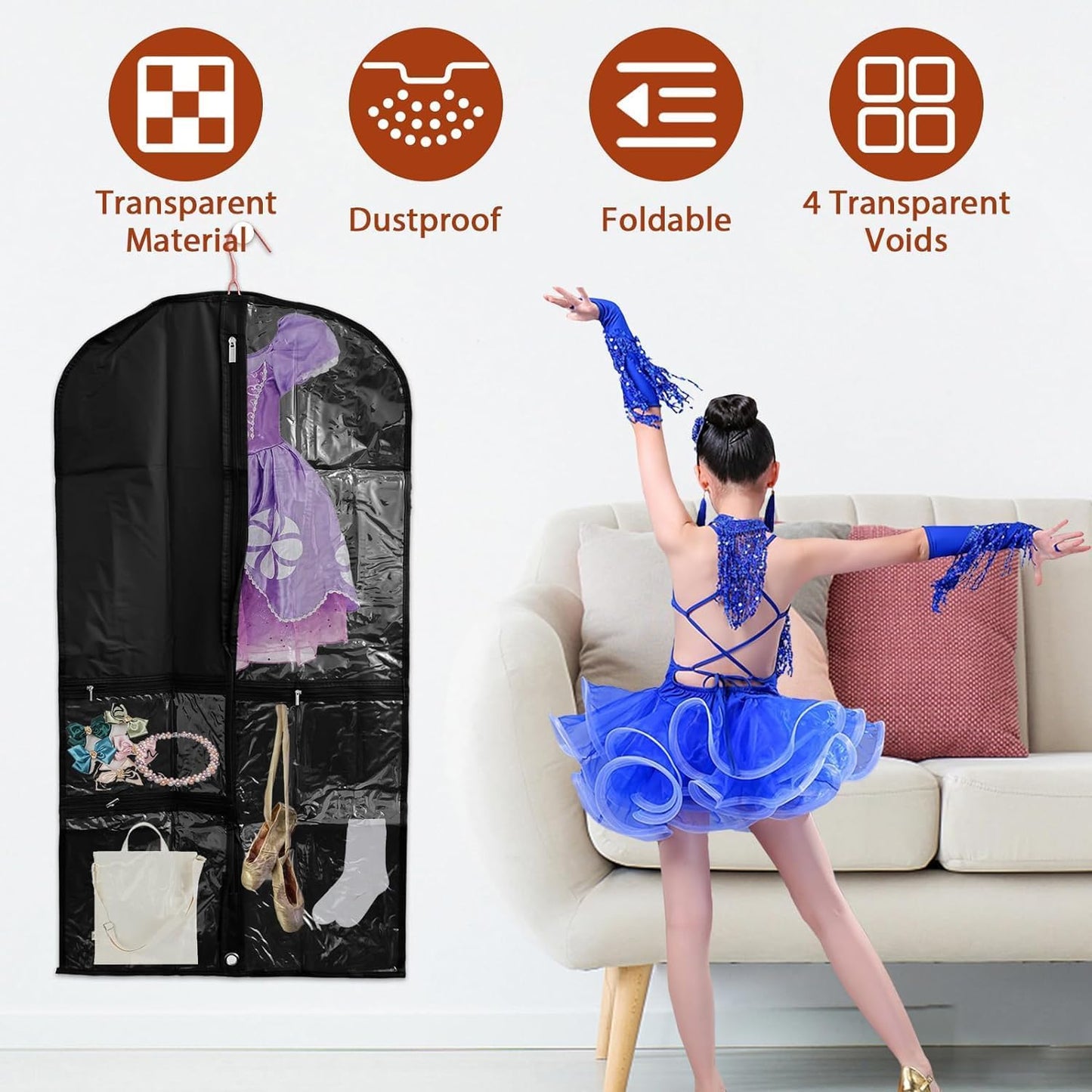 Dance and Costume Garment Bag Set – 5-Pack with Clear Pockets and Fold-Over Flap (Buy 1, Get 1 FREE)