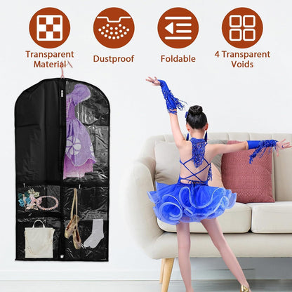 Dance and Costume Garment Bag Set – 5-Pack with Clear Pockets and Fold-Over Flap (Buy 1, Get 1 FREE)