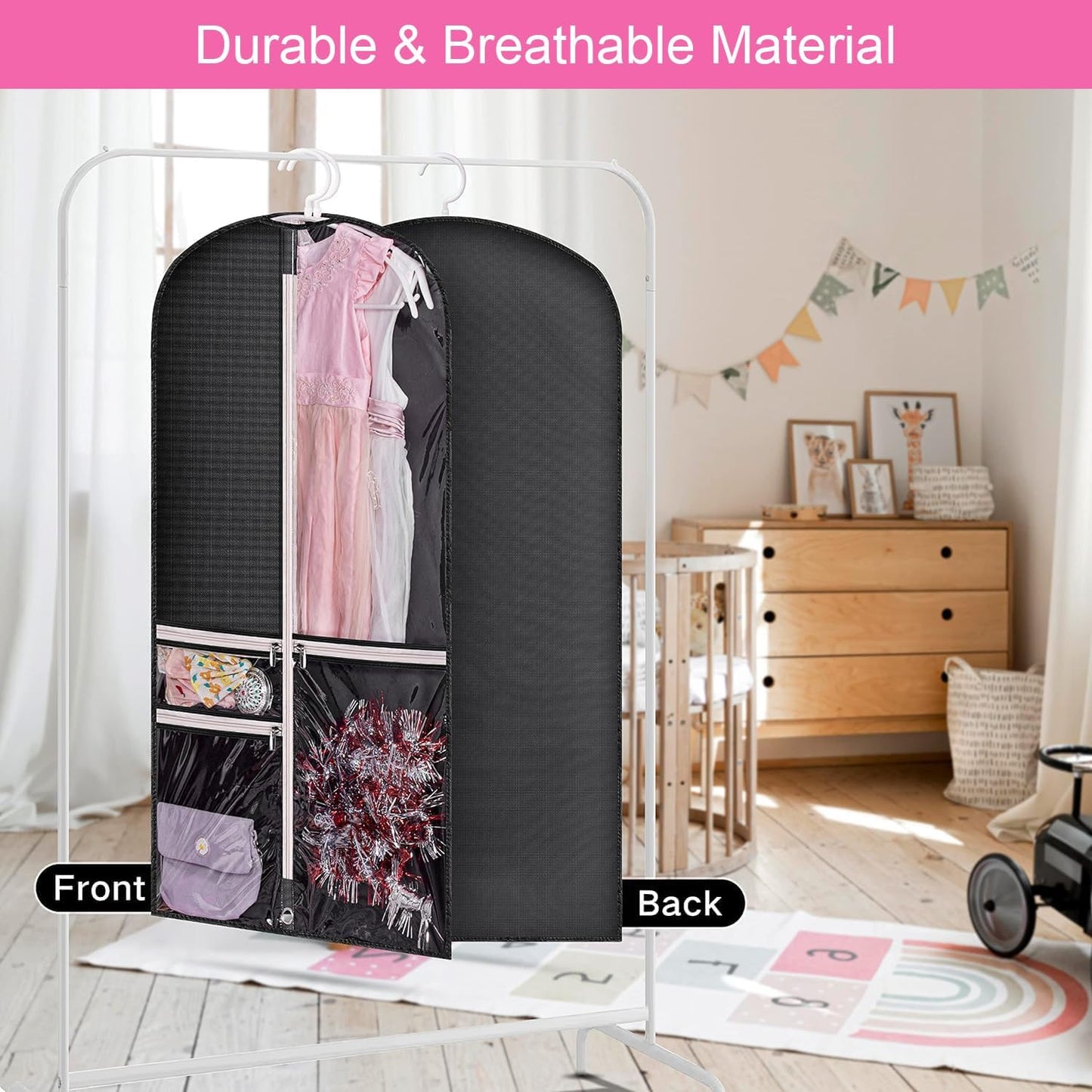 Dance and Costume Garment Bag Set – 5-Pack with Clear Pockets and Fold-Over Flap (Buy 1, Get 1 FREE)