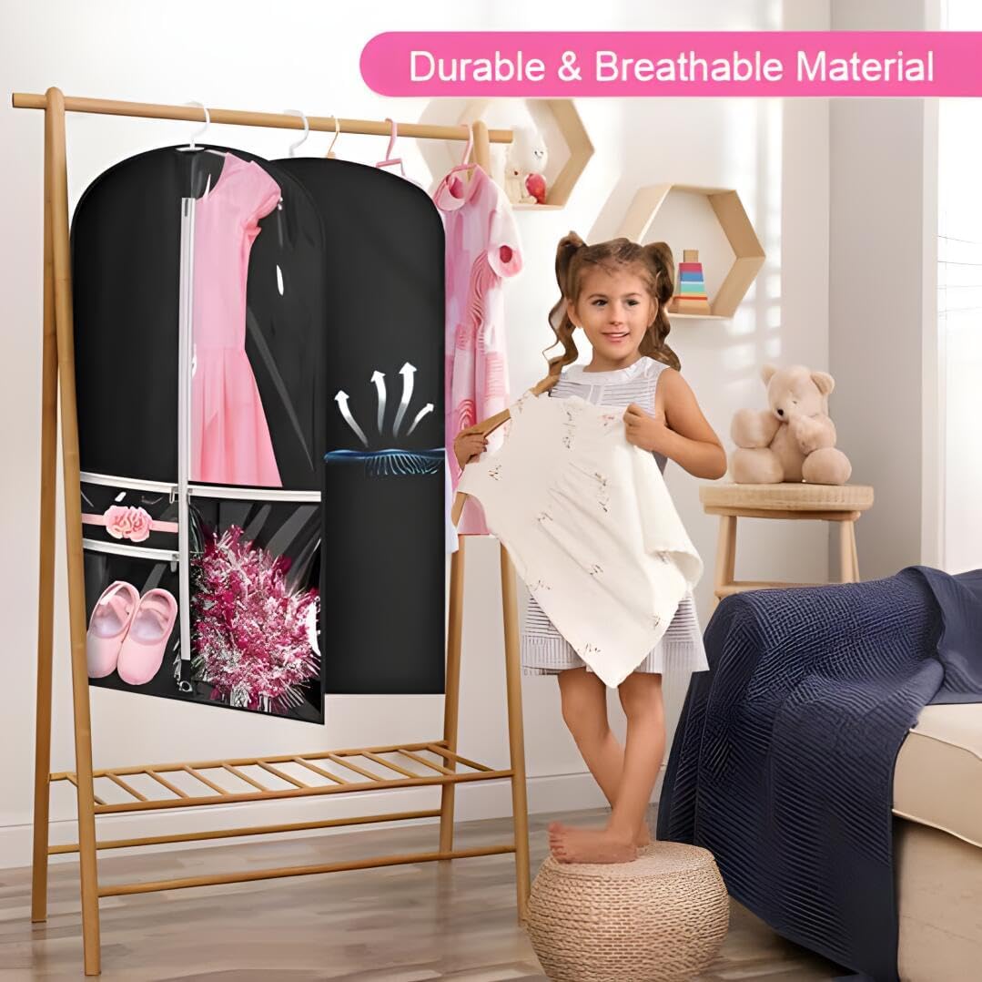 Dance and Costume Garment Bag Set – 5-Pack with Clear Pockets and Fold-Over Flap (Buy 1, Get 1 FREE)