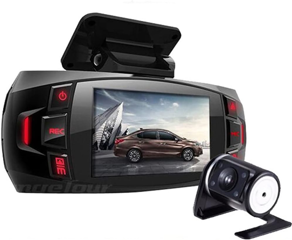 Dual-camera dash cam with 2.7" LCD, 170° wide-angle and rear view