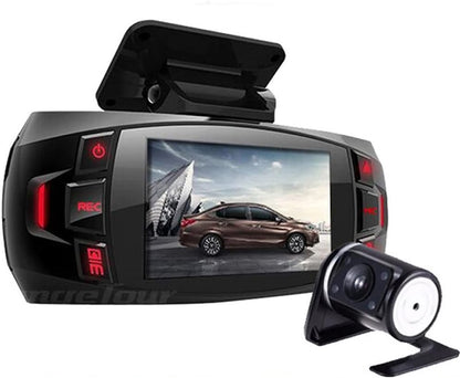 Dual-camera dash cam with 2.7" LCD, 170° wide-angle and rear view