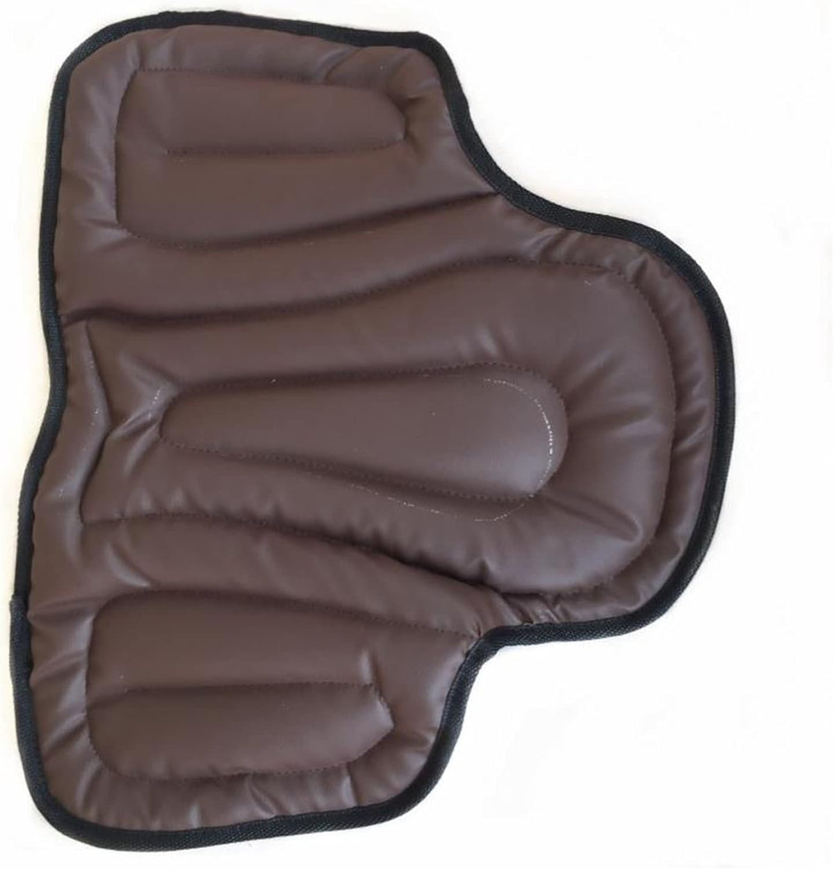Brown padded seat cushion with black edging laid flat on a white background 9