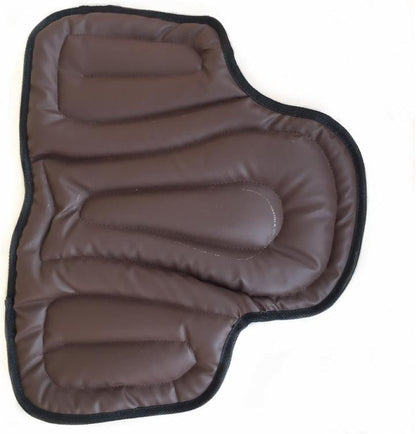 Brown padded seat cushion with black edging laid flat on a white background 9