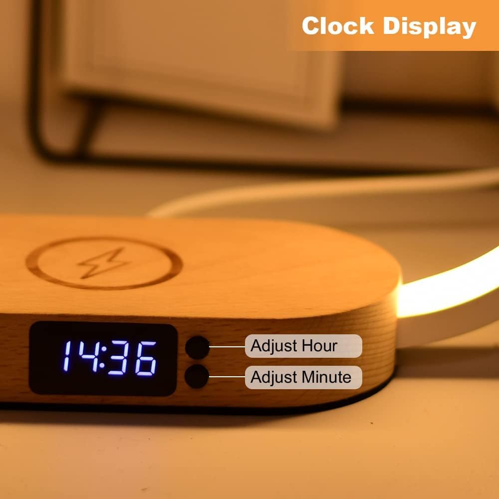 Corded lamp with wireless charging and clock – Lumora