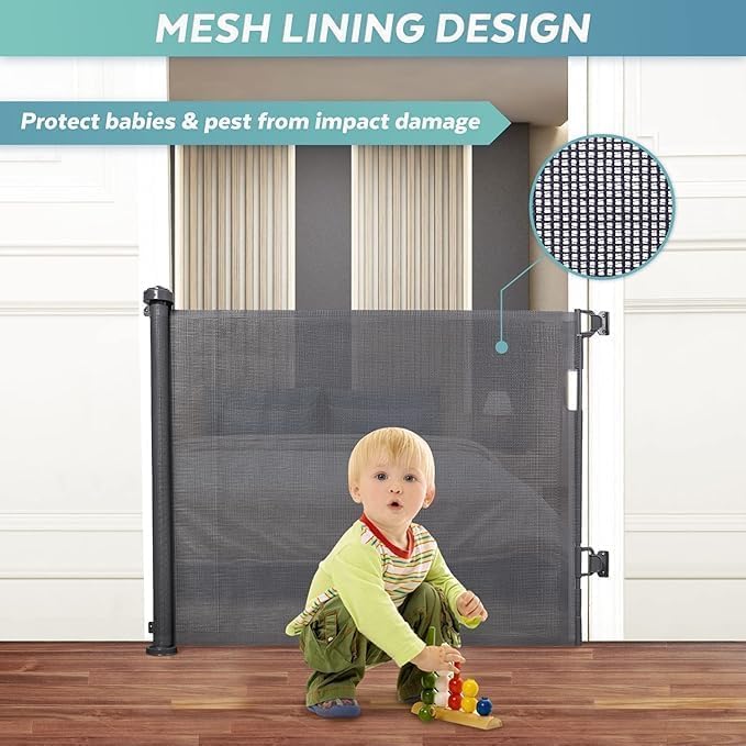 Retractable mesh child safety gate with self-closing mechanism – Kivora
