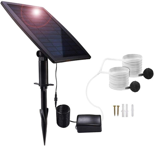 Solar-powered air pump kit 2.5 W with hoses and air stones