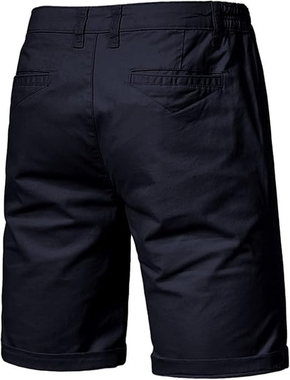 Back view of the shorts in a very dark navy, showing two back pockets and the elasticated waist. 7