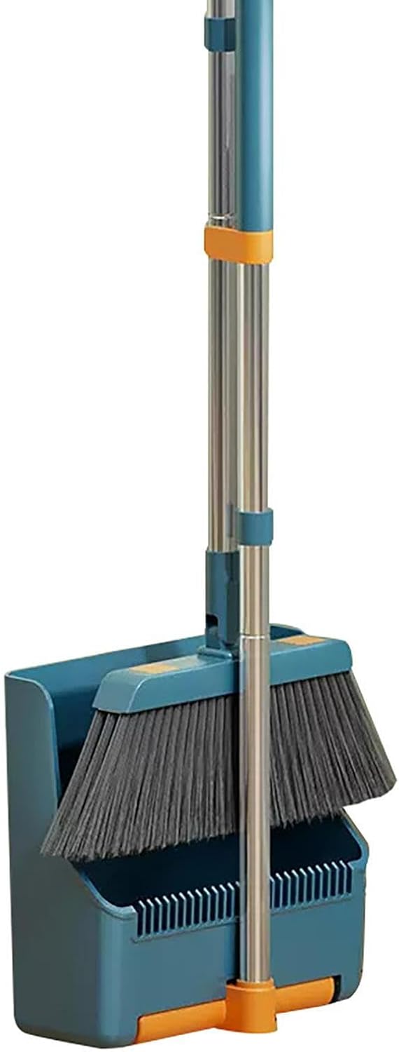 Large broom and dustpan set – long handle with a 180° swivelling broom head – Clavira